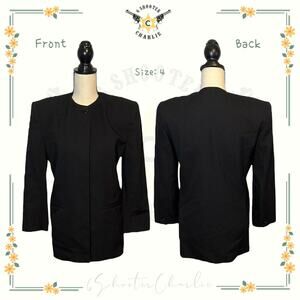 Vintage Garfinckel's Womens Black Wool Blazer Jacket Hidden Buttons Size 4 USA